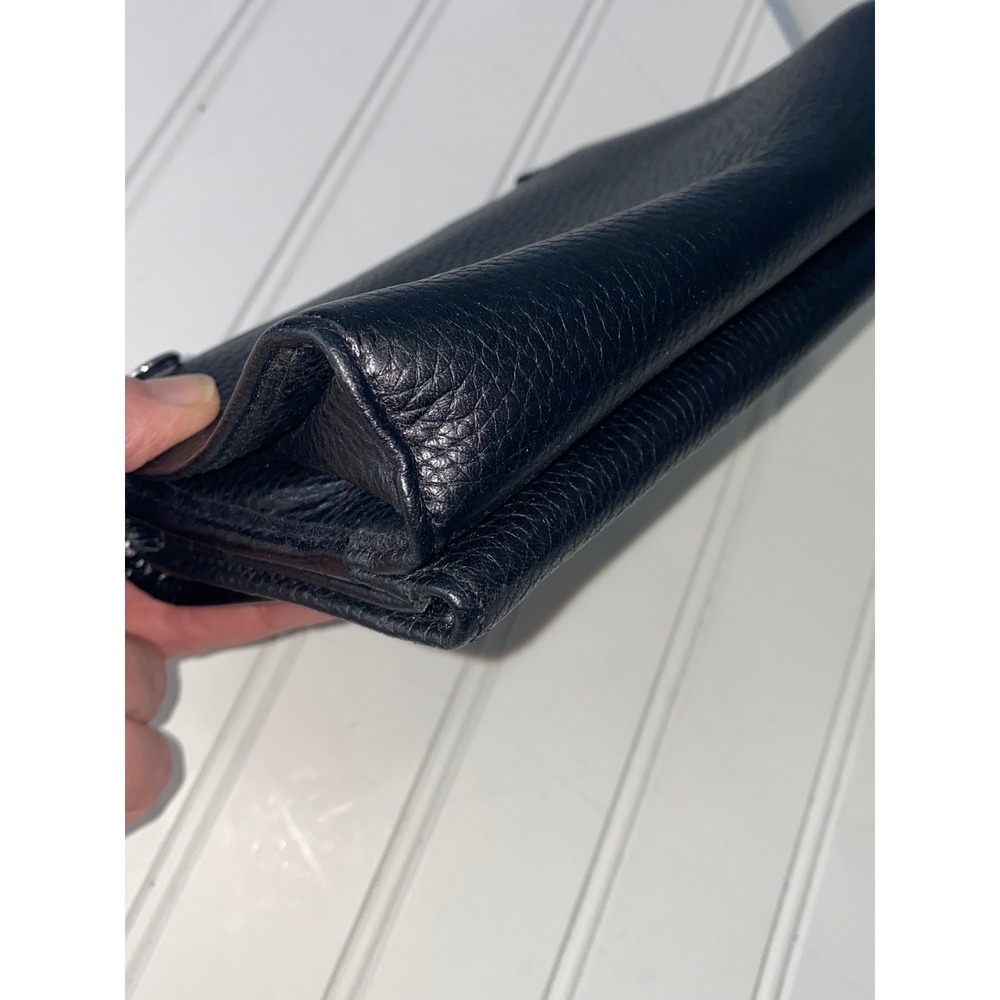 Brighton Black Leather Wallet Embossed‎ Heart Details Croc Flap Convertible - Picture 7 of 13